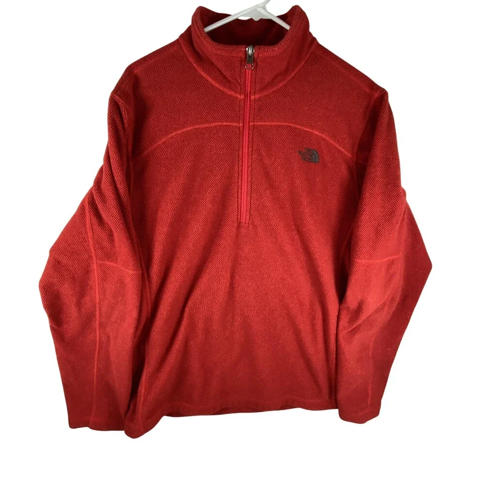 The North Face TKA 100 Glacier Pullover Mens Large Red Fleece 1/4 Zip Hiking